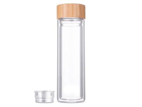 Svenska living dobbeltvægget infusionsflaske drikkeflaske glas bambus 400ml med rustfri stålsi