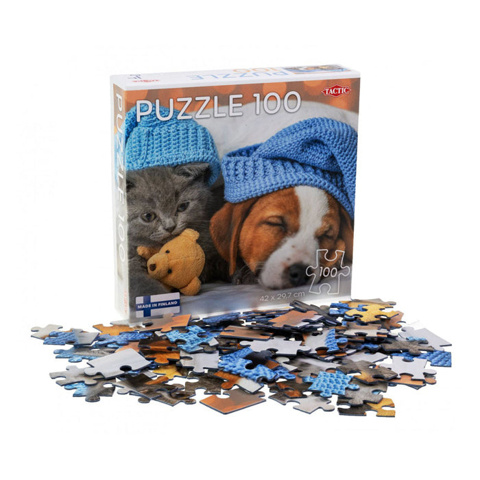 TAKTIK Jigsaw Puzzle Cute Kitten og Sleepy Dog, 100 pcs.