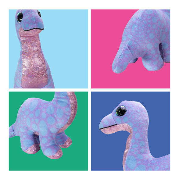 Lumo stjerner krammedyr dino brontosaur lilla 15 cm plys legetøj.