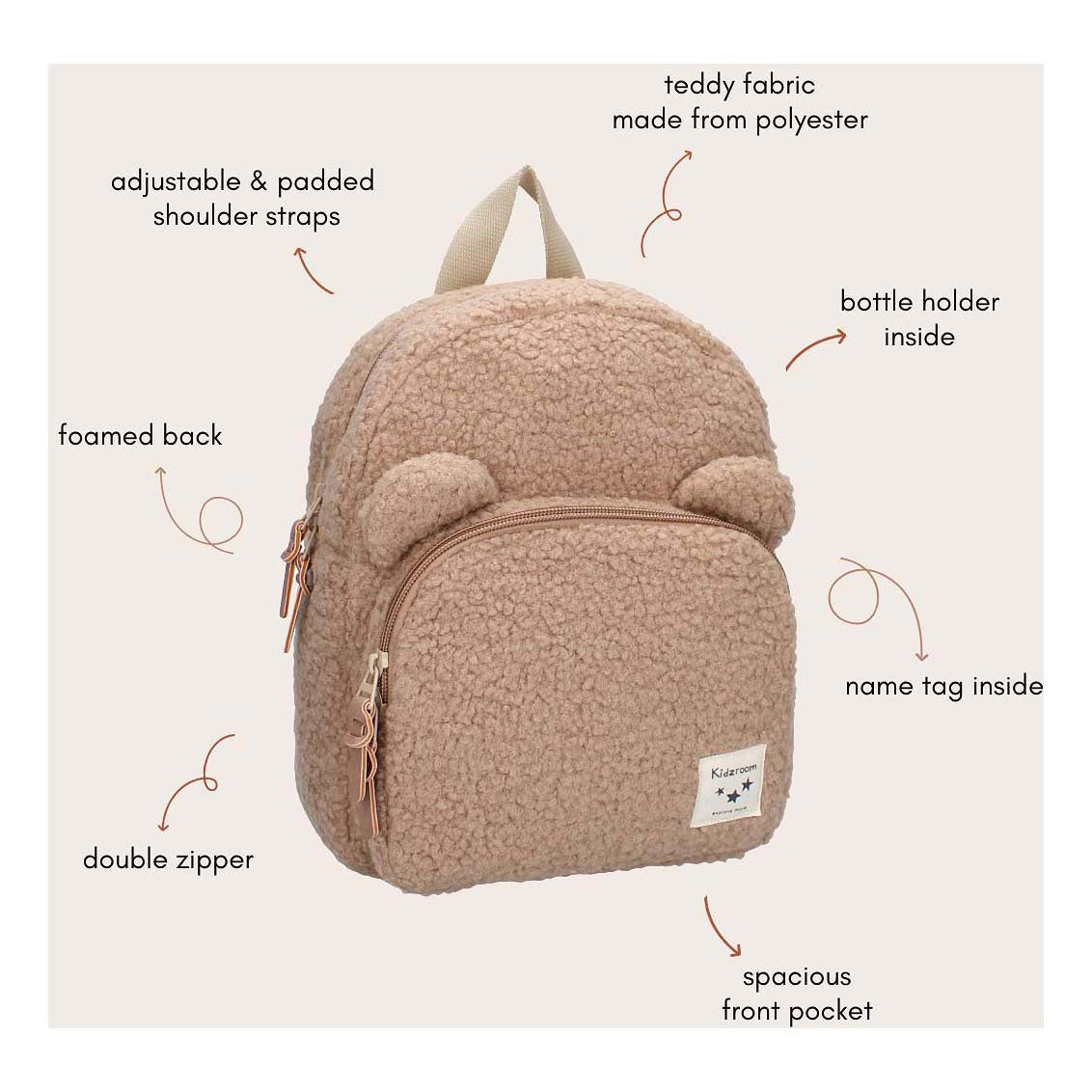 Kidzroom rygsæk Porto Beary ophidset beige