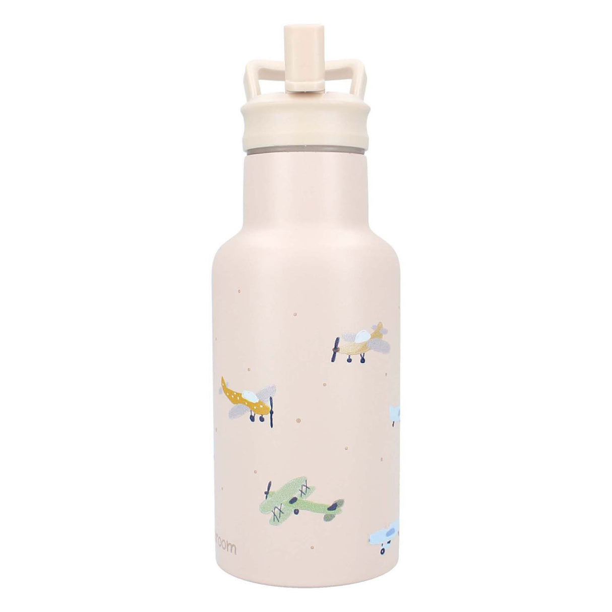 Kidzroom small talk - skolekop og drikkedunk - 350ml - rustfrit stål - fly - beige