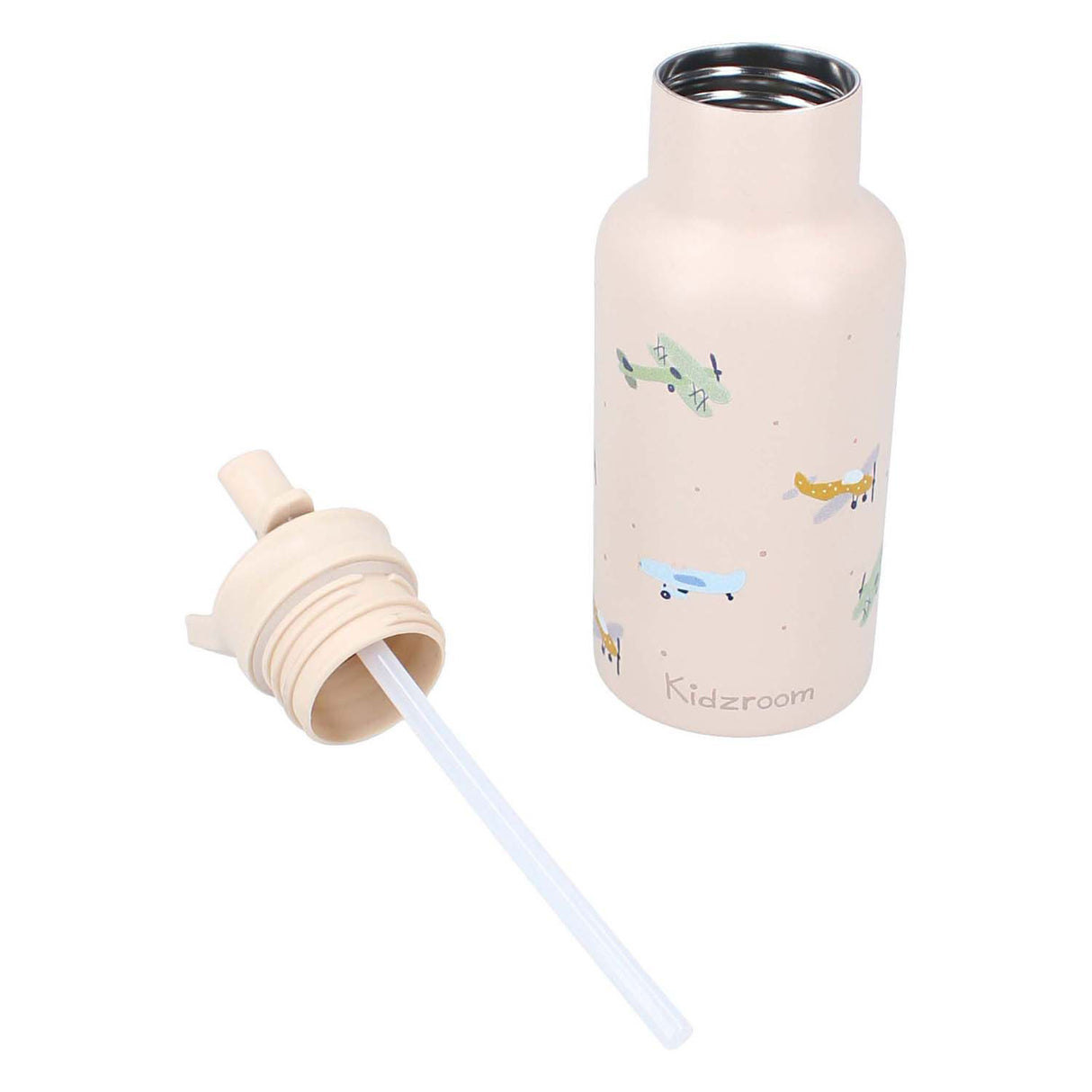 Kidzroom small talk - skolekop og drikkedunk - 350ml - rustfrit stål - fly - beige