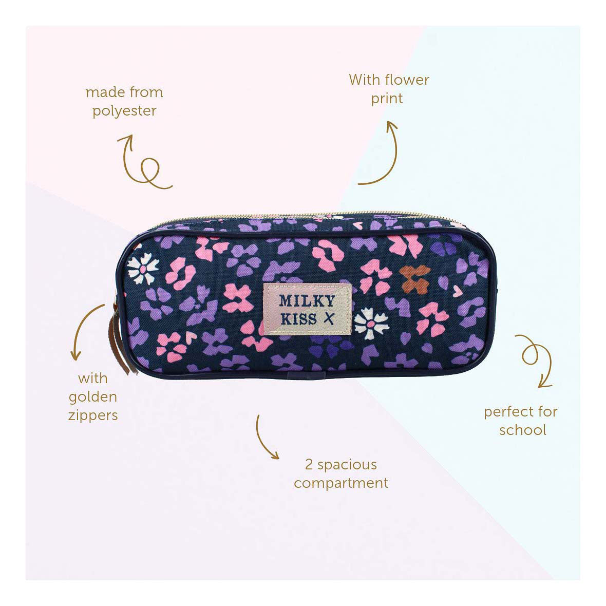 Milky kiss wildflower penalhus - 9 x 22 x 8 cm - lilla - blomster