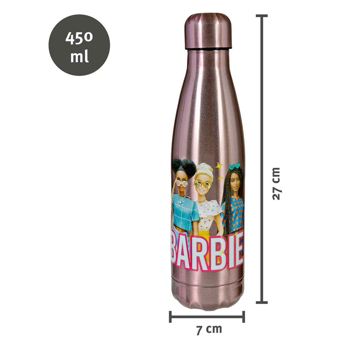 Undercover Barbie drikkeflaske rustfrit stål 450ml flerfarvet børnevenlig.