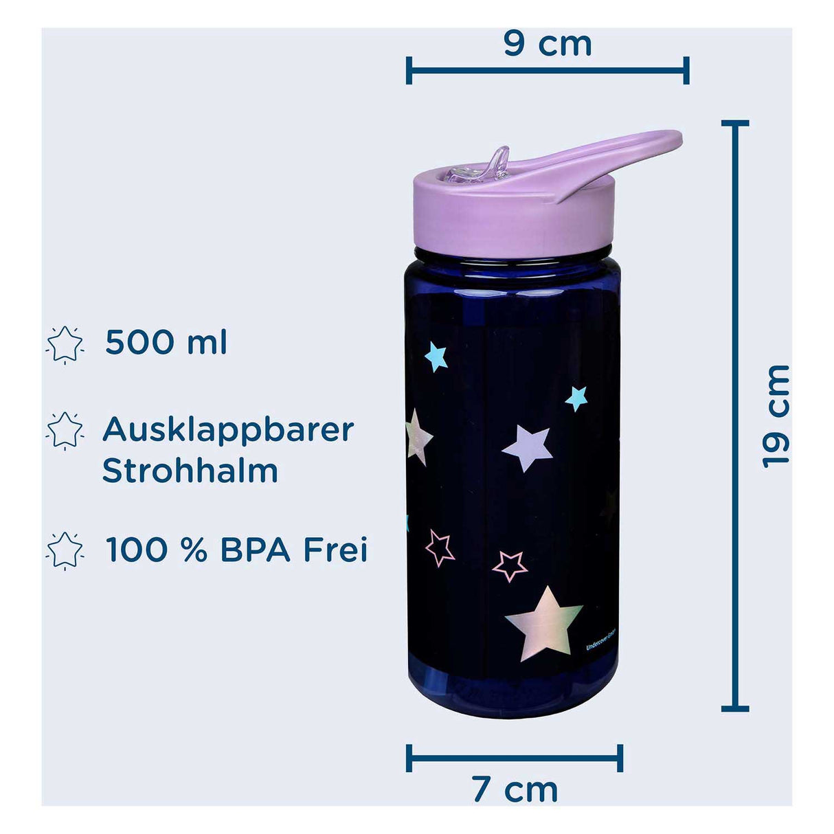 Undercover drikkeflaske enhjørning 500ml med sugerør og BPA-fri plast.