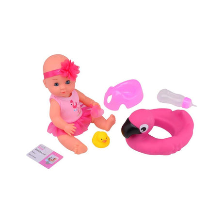 Johntoy john toy baby rose drikke- og tissedukke 30cm med dyresvømmebånd
