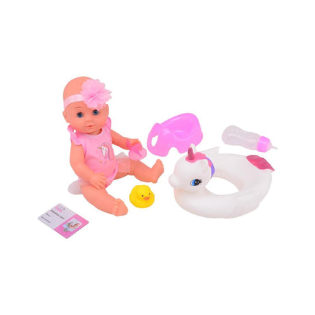 Johntoy john toy baby rose drikke- og tissedukke 30cm med dyresvømmebånd