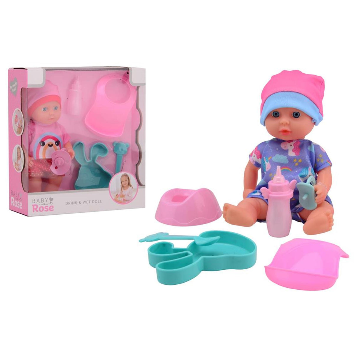 Johntoy john toy baby rose drink + tissedukke 20cm