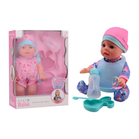 Johntoy john toy babyrose drikke- og tissedukke 30cm, 2 assorterede