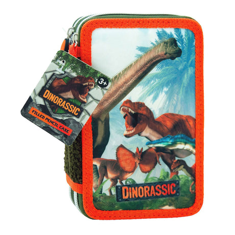 Toy land dinorassic fyldt penalhus - 2 rum kuffert - 20 stykker - grøn