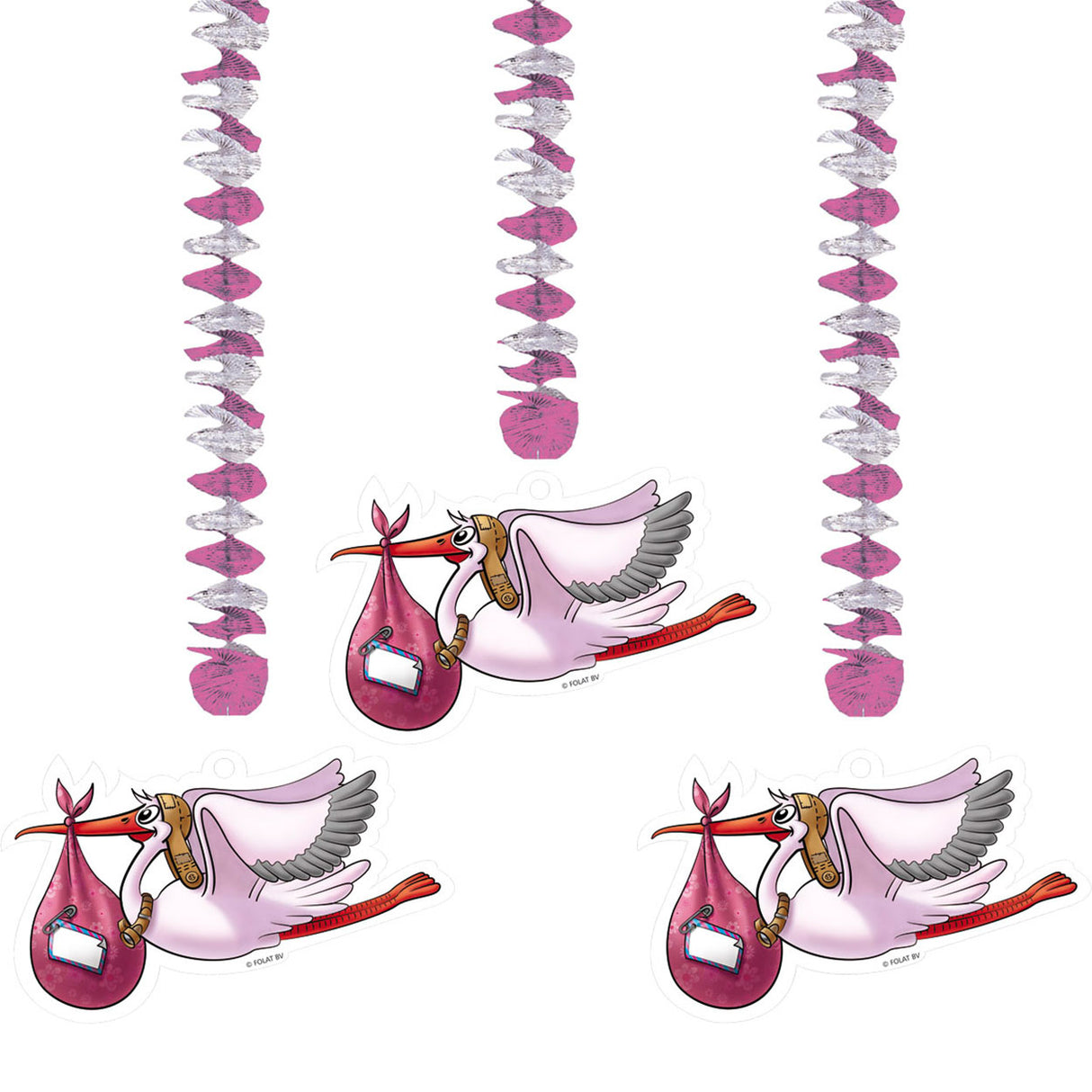 Folat pink hængende dekoration, 3 stk.