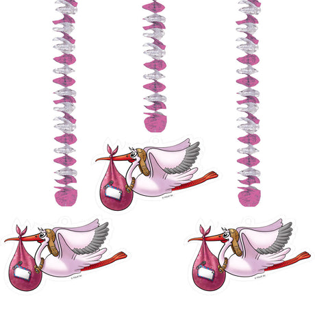 Folat pink hængende dekoration, 3 stk.