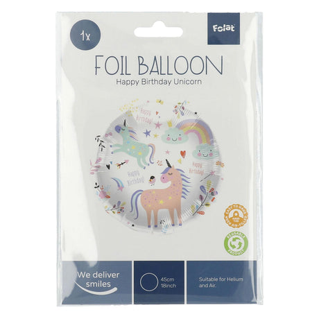 Folat bv folieballon tillykke med fødselsdagen enhjørninger 45cm.