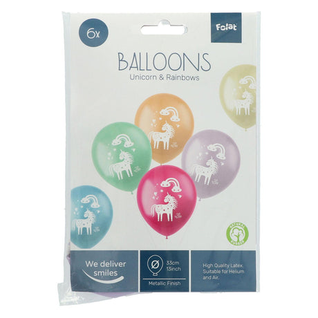 Folat bv latex balloner enhjørninger regnbuer, 6 stk.