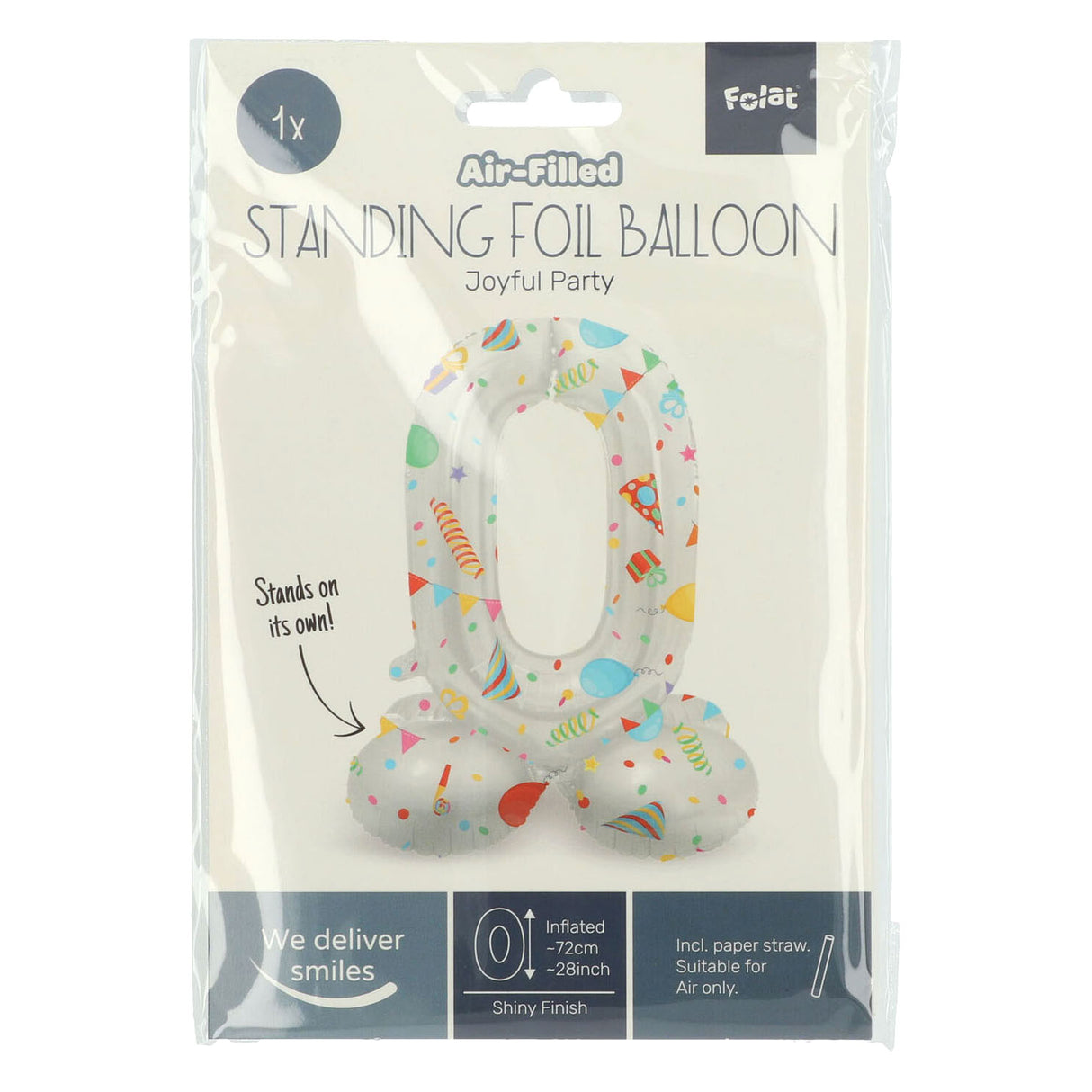 Folat bv stående folieballon glædelig fest nummer 0 -72cm