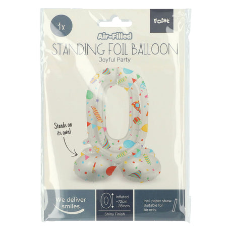 Folat bv stående folieballon glædelig fest nummer 0 -72cm
