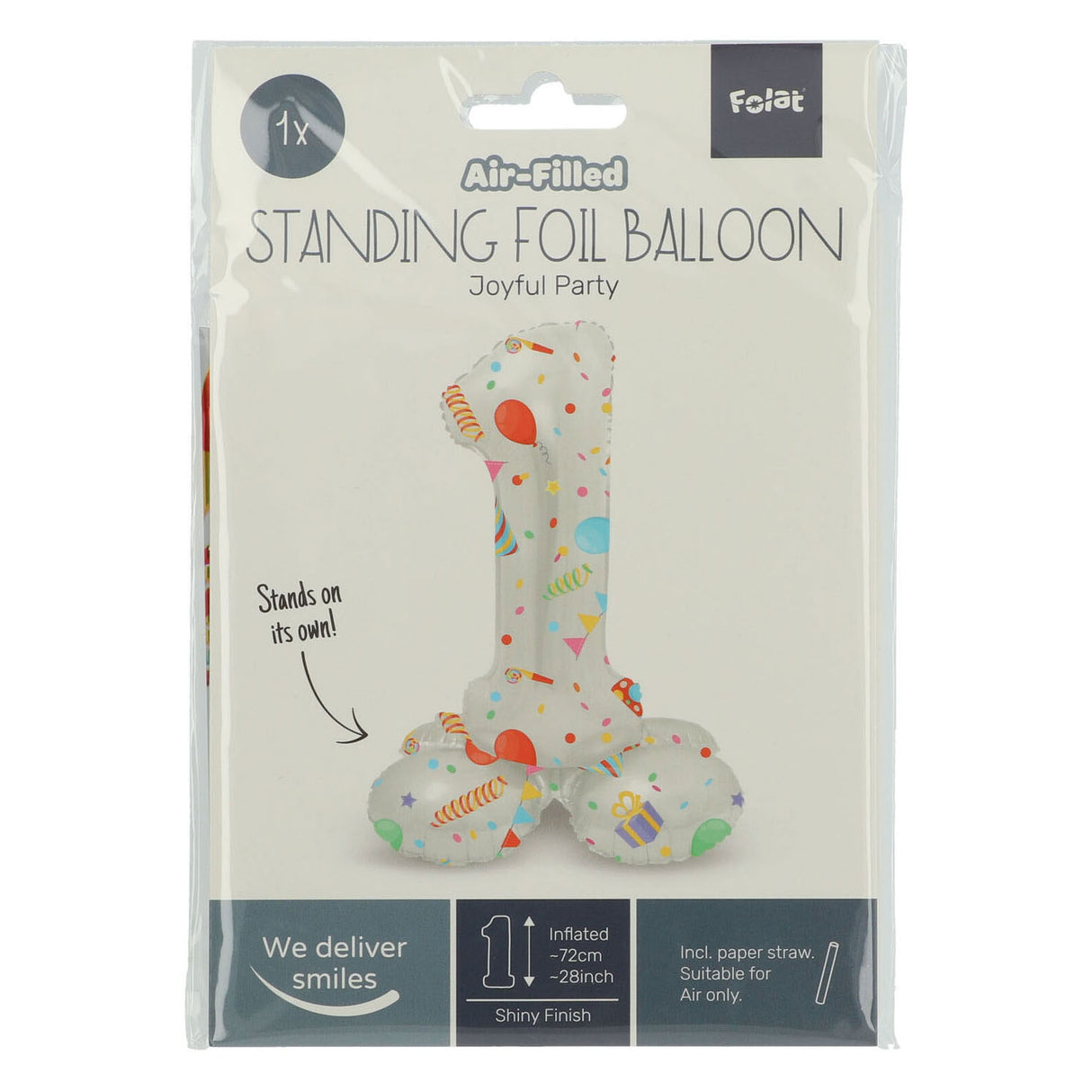 Folat bv stående folieballon glædelig fest nummer 1 -72cm