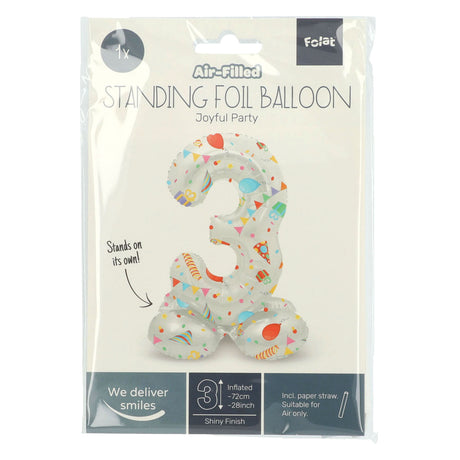 Folat bv stående folieballon glædelig fest nummer 3 -72cm