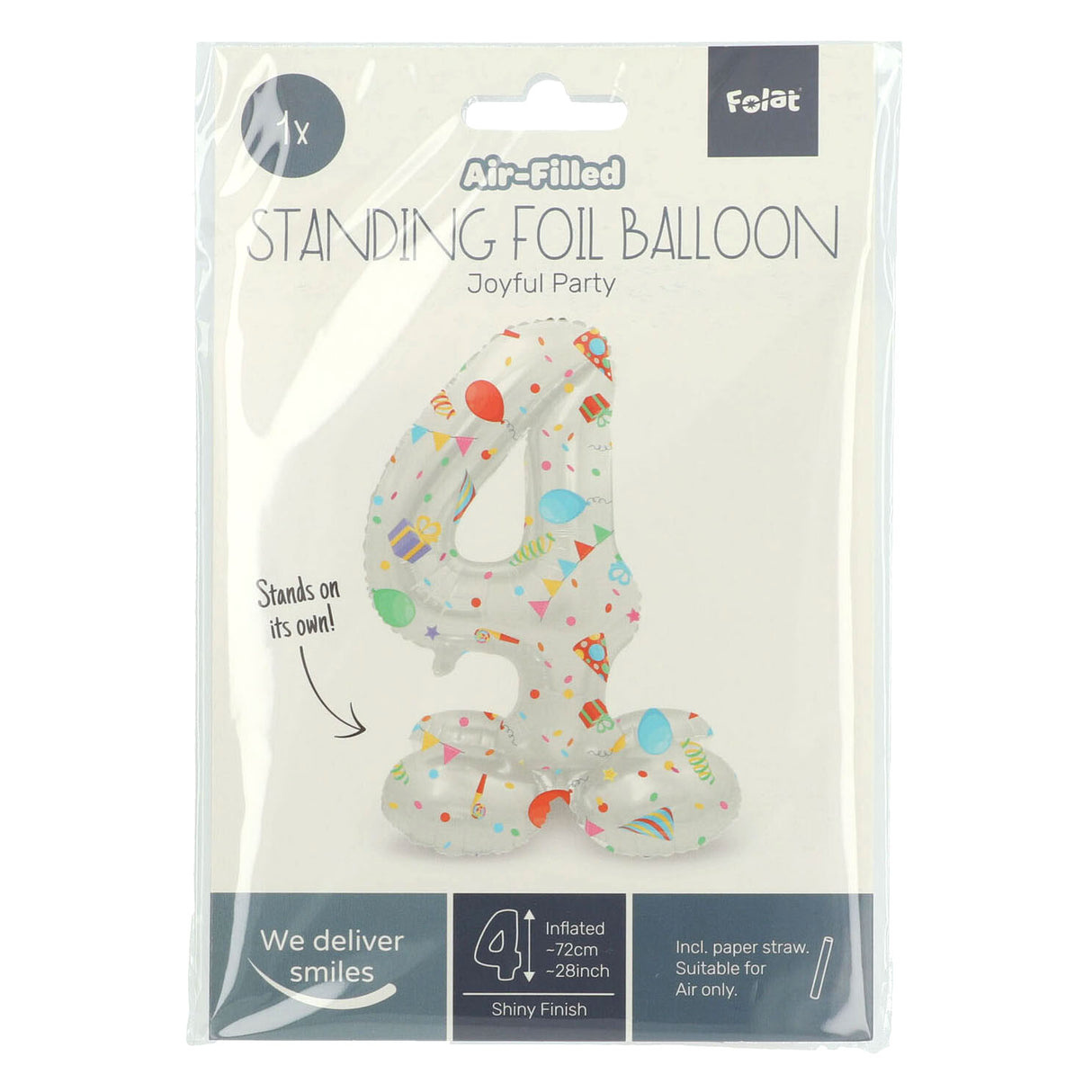 Folat bv stående folieballon glædelig fest nummer 4 -72cm