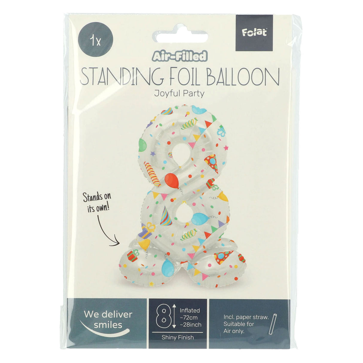 Folat bv stående folieballon glædelig fest nummer 8 -72cm