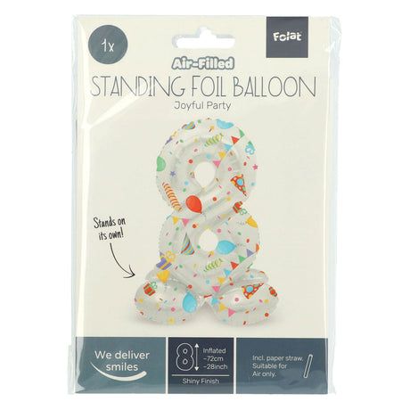 Folat bv stående folieballon glædelig fest nummer 8 -72cm