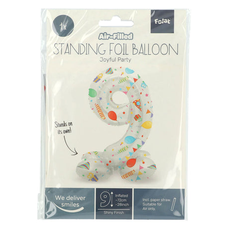Folat bv stående folieballon glædelig fest nummer 9 -72cm