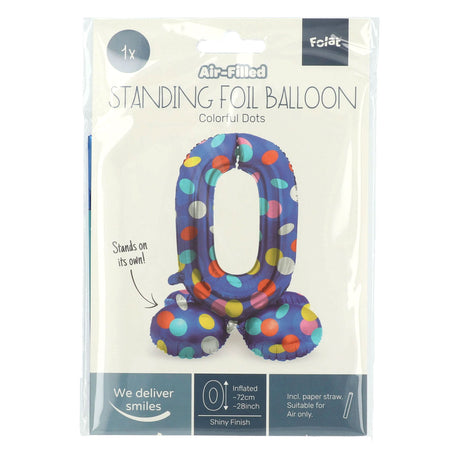 Folat bv stående folieballon farverige prikker nummer 0 - 72cm