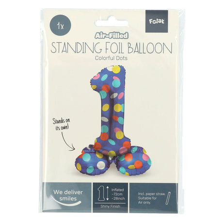 FOLAT BV Standing Folie Balloon Farverige prikker nummer 1 - 72 cm