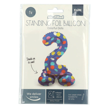 Folat bv stående folieballon farverige prikker nummer 2 - 72cm
