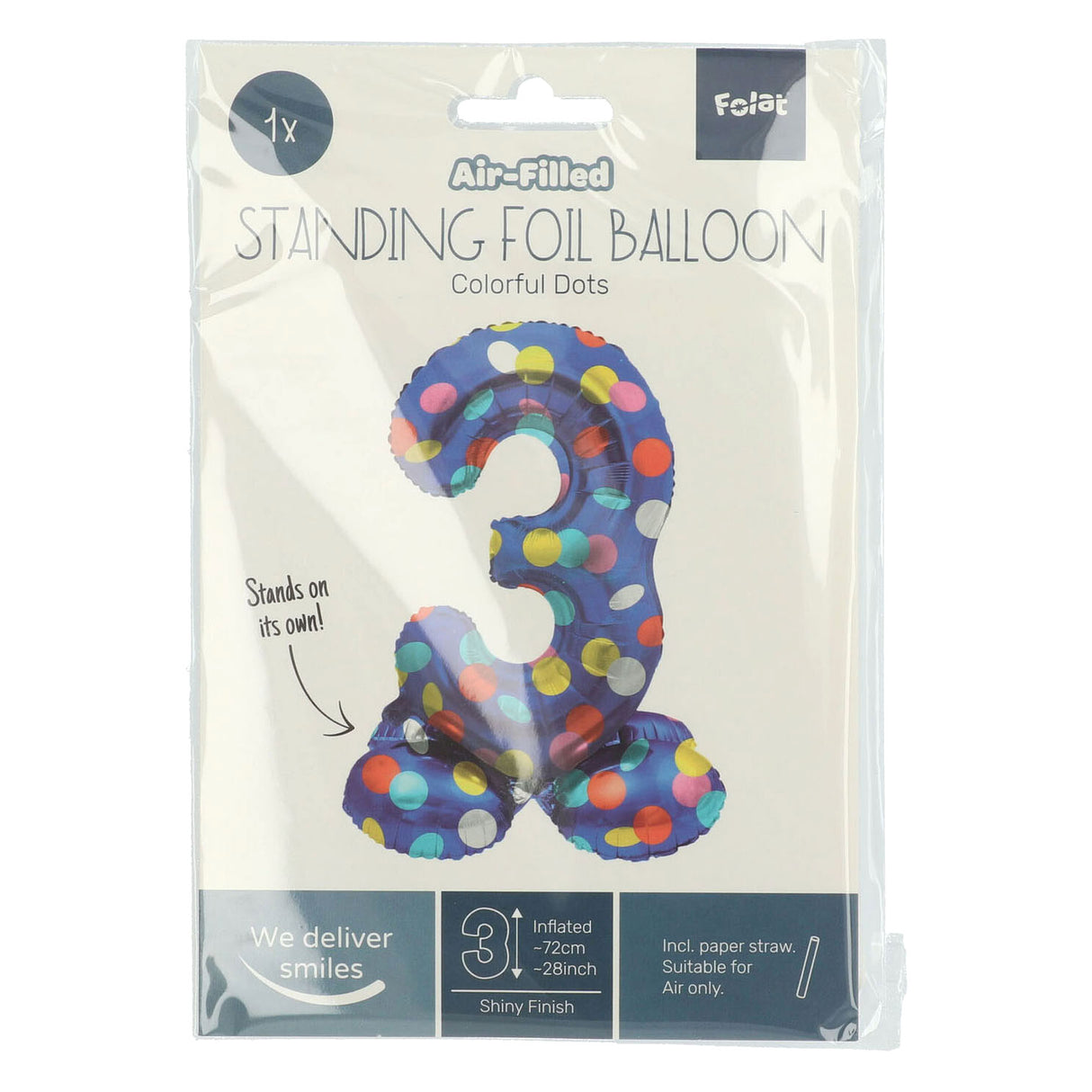 Folat bv stående folieballon farverige prikker nummer 3 - 72cm