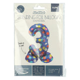 Folat bv stående folieballon farverige prikker nummer 3 - 72cm