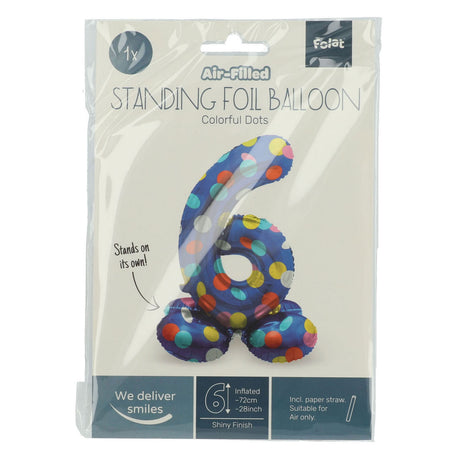 Folat bv stående folieballon farverige prikker nummer 6 - 72cm