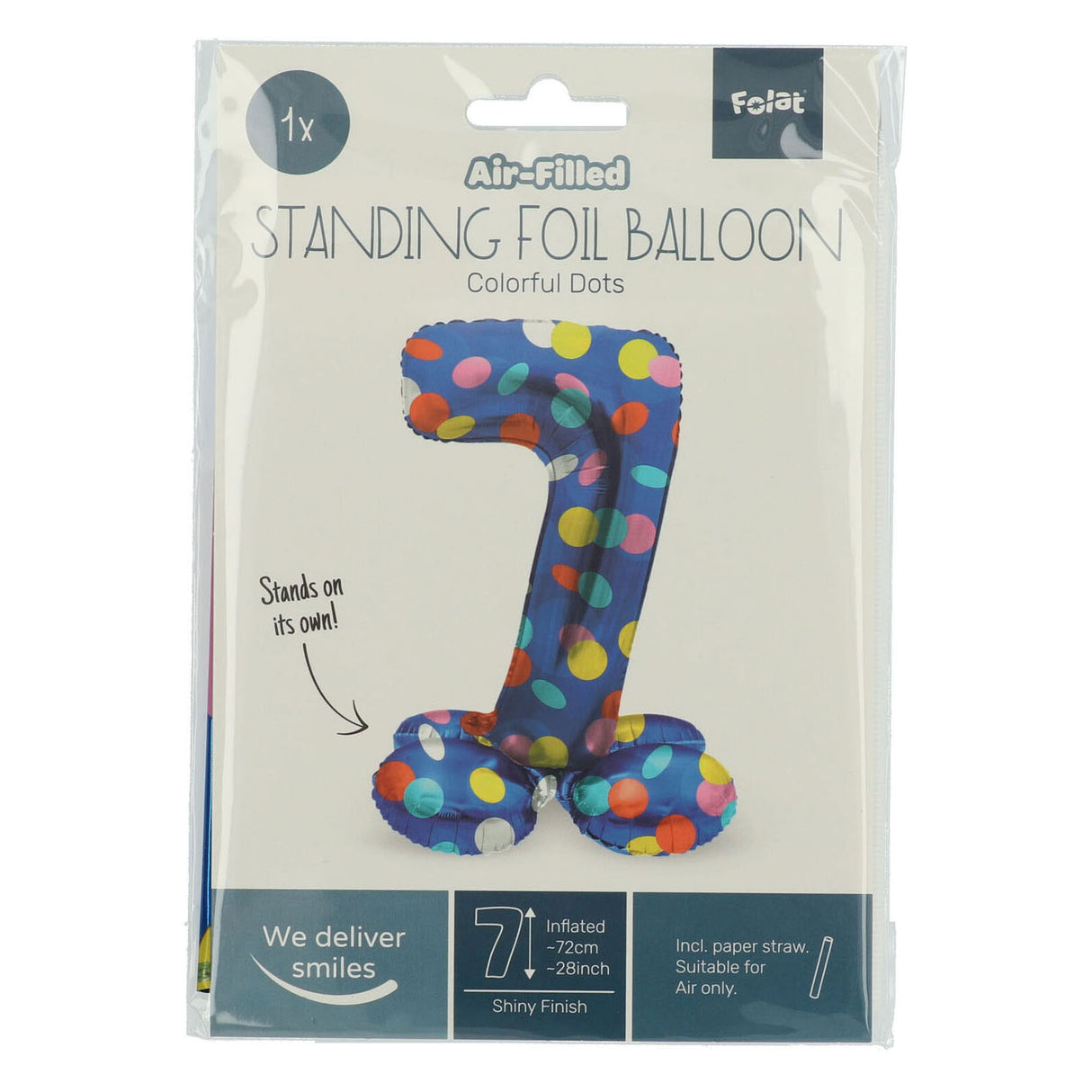 Folat bv stående folieballon farverige prikker nummer 7 - 72cm