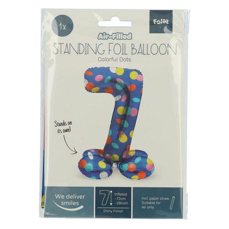 Folat bv stående folieballon farverige prikker nummer 7 - 72cm