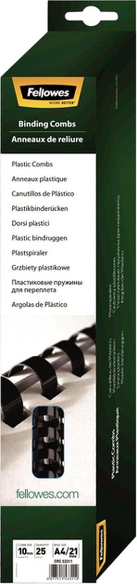 Fellowes plastik bindekamme - rund - 10mm - sort (25 stk.)