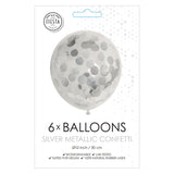Globos konfetti balloner papirkonfetti metallic sølv 30cm, 6 stk.