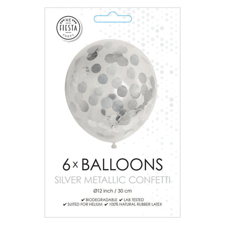 Globos konfetti balloner papirkonfetti metallic sølv 30cm, 6 stk.