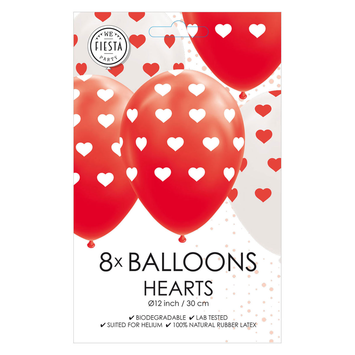 Globos balloner hjerter rød hvid 30cm, 8 stk.