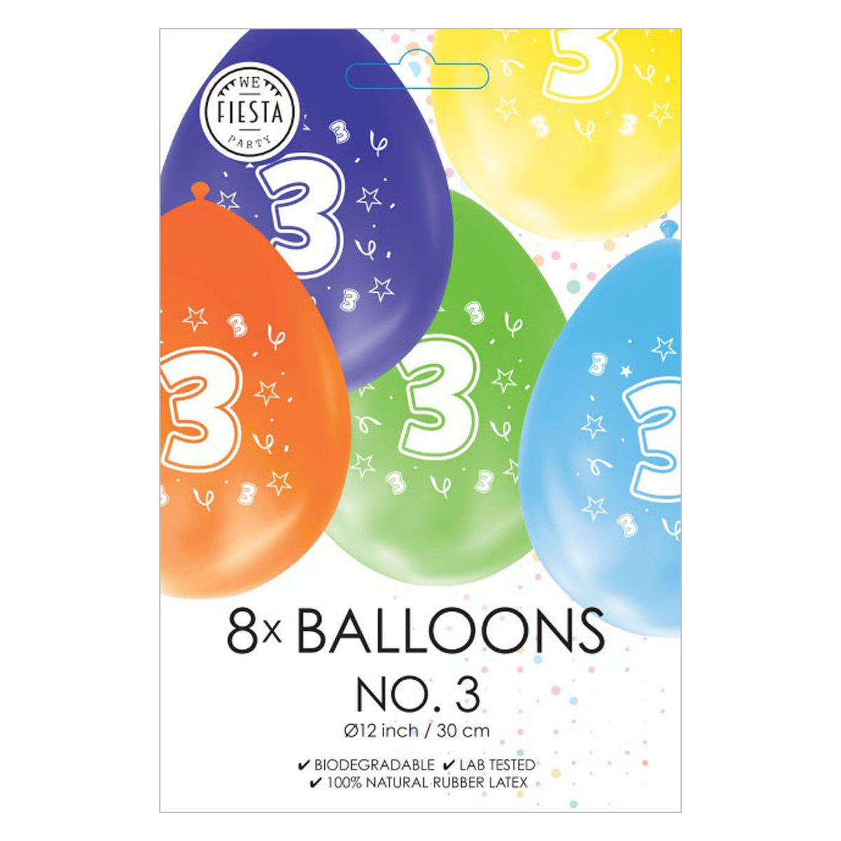 Globos balloner 2-sidet trykt nummer 3, 8 stk.