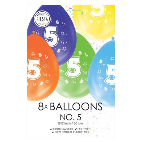 Globos balloner 2-sidet trykt nummer 5, 8 stk.