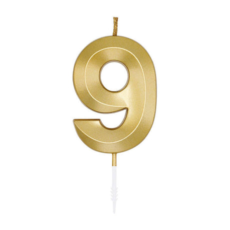 Globos taartkaars 6cm metallic goud no. 9