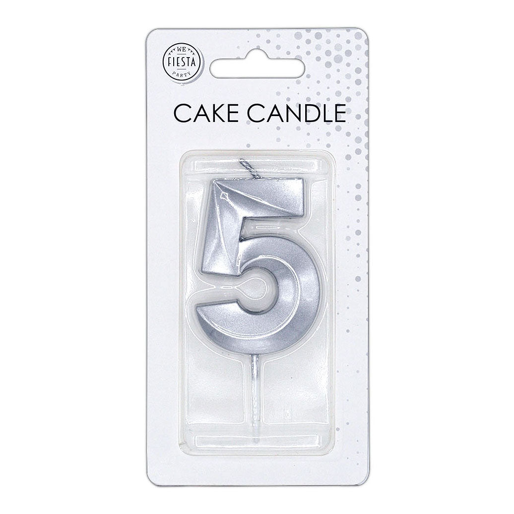 Globos taartkaars 6cm metallic zilver no.5
