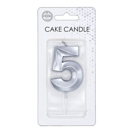 Globos taartkaars 6cm metallic zilver no.5