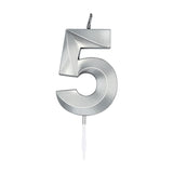 Globos taartkaars 6cm metallic zilver no.5