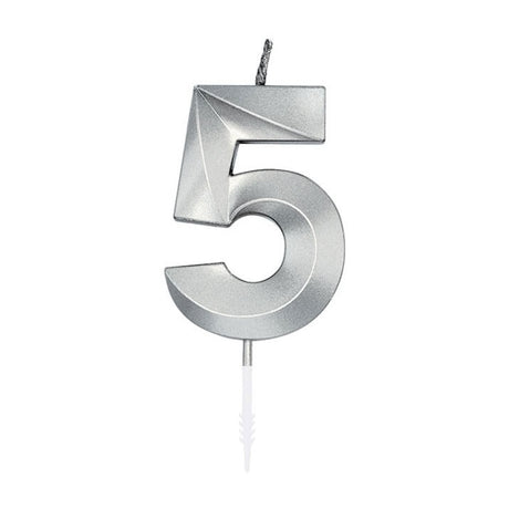 Globos taartkaars 6cm metallic zilver no.5