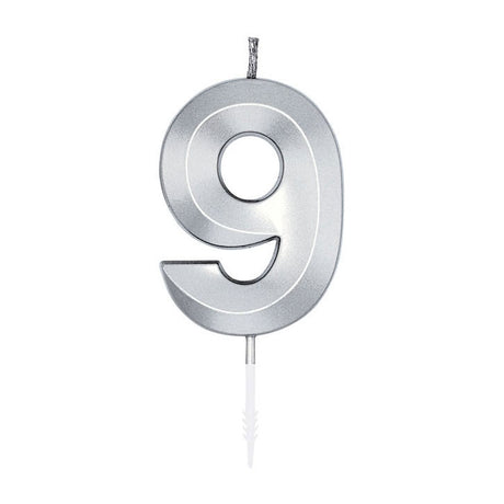 Globos taartkaars 6cm metallic zilver no.9