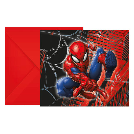 Globos invitationer med kuverter spiderman verden eller web - 6 stk.