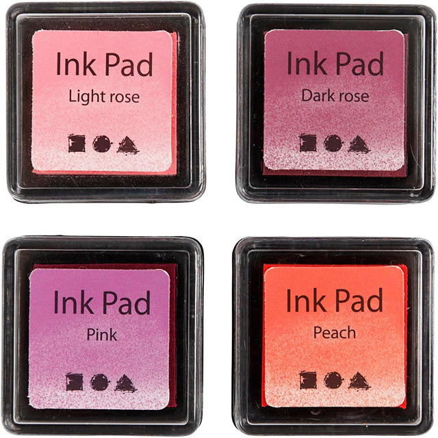 Creativ firma stempel blæk, fersken, pink, lys pink, mørk pink, h: 2 cm, størrelse 3,5x3,5 cm, 4 stk 1 æske