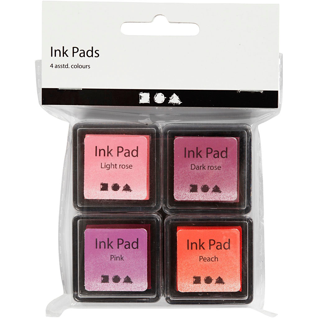 Creativ firma stempel blæk, fersken, pink, lys pink, mørk pink, h: 2 cm, størrelse 3,5x3,5 cm, 4 stk 1 æske