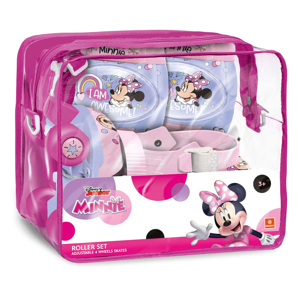 Mondo Disney Minnie rulleskøjter med beskyttelsessæt til børn - justerbare og lyserøde.